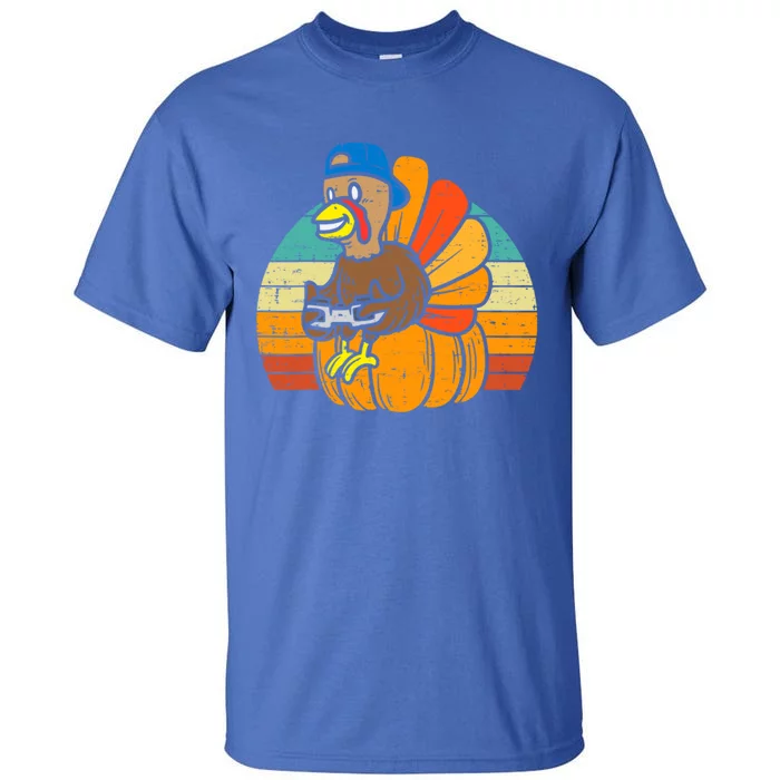 Gamer Turkey Pumpkin Retro Thanksgiving Video Games Gift Tall T-Shirt