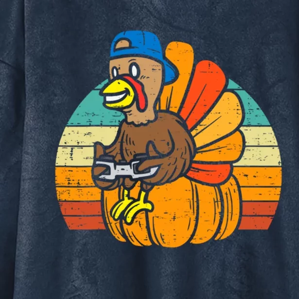 Gamer Turkey Pumpkin Retro Thanksgiving Video Games Gift Hooded Wearable Blanket