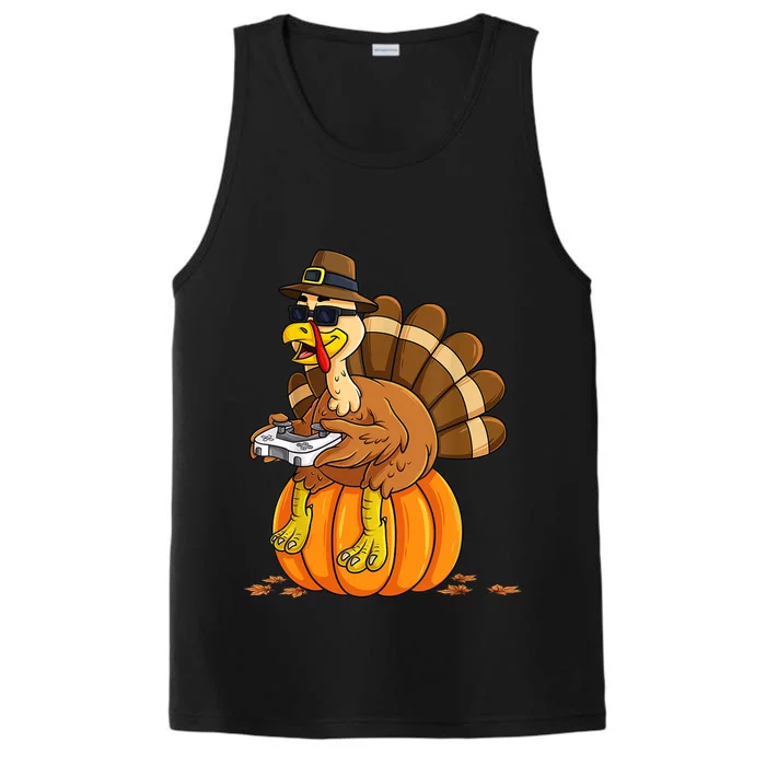 Gamer Turkey Pumpkin Retro Thanksgiving Video Games Cool Gift Performance Tank