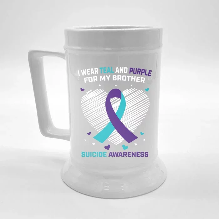 Grieving Teal Purple Brother Suicide Awareness Prevention Gift Front & Back Beer Stein