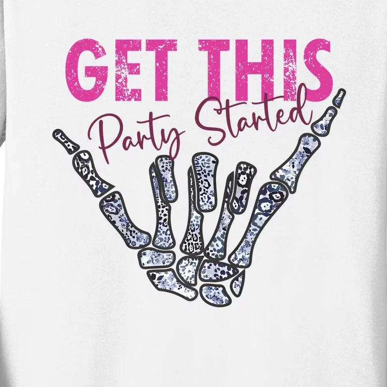 Get This Party Started Pink Concert Skeleton Halloween Kids Long Sleeve Shirt