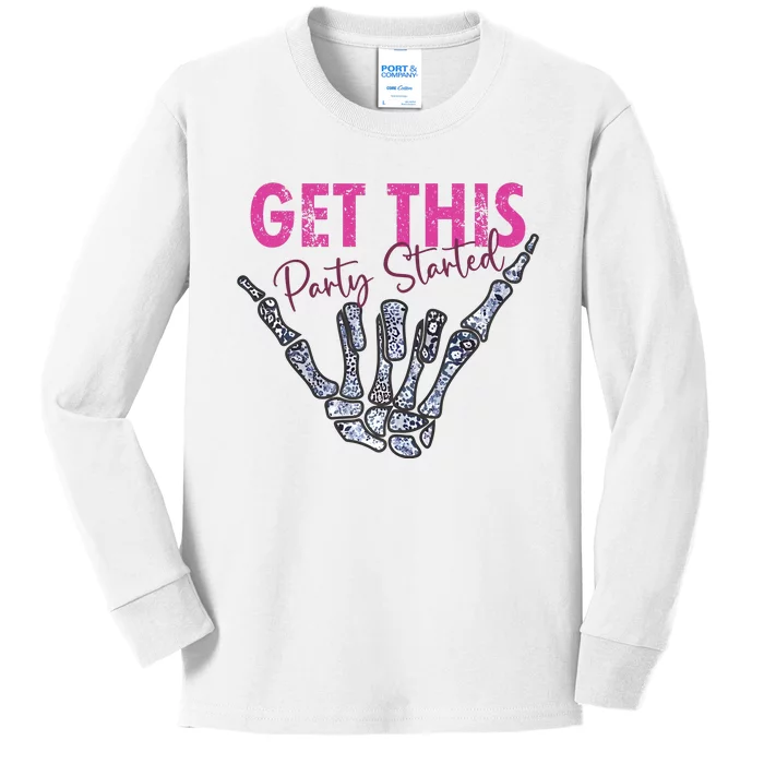 Get This Party Started Pink Concert Skeleton Halloween Kids Long Sleeve Shirt