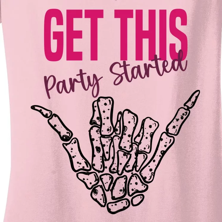 Get This Party Started Rock Skeleton Women's V-Neck T-Shirt