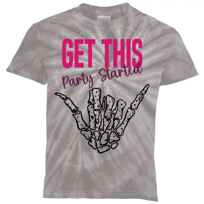 Get This Party Started Rock Skeleton Kids Tie-Dye T-Shirt