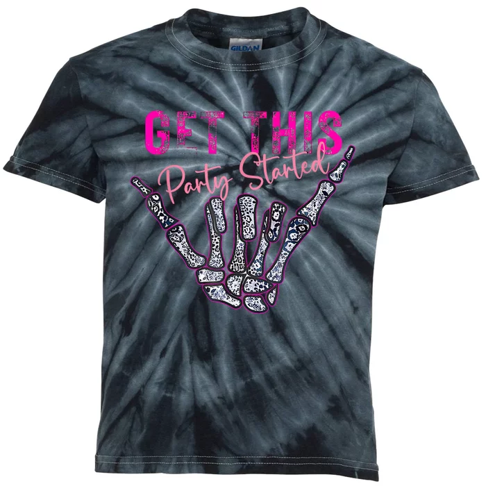 Get This Party Started Skeleton Pink Color Tour Kids Tie-Dye T-Shirt