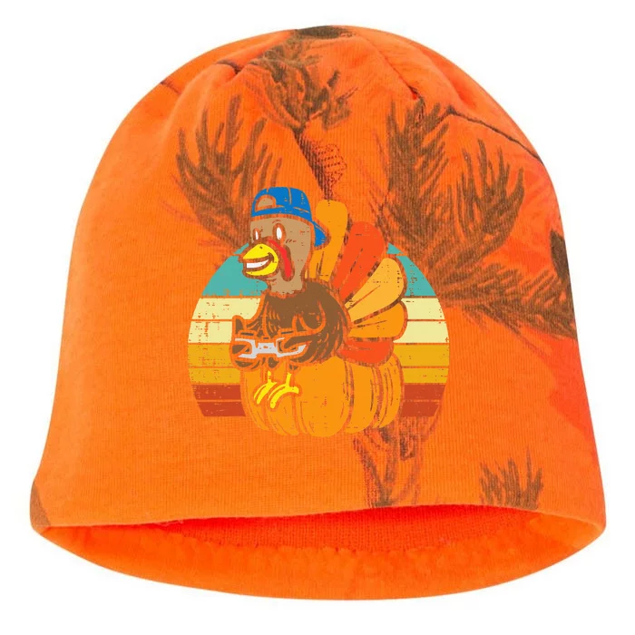 Gamer Turkey Pumpkin Retro  Thanksgiving Video Games Kati - Camo Knit Beanie