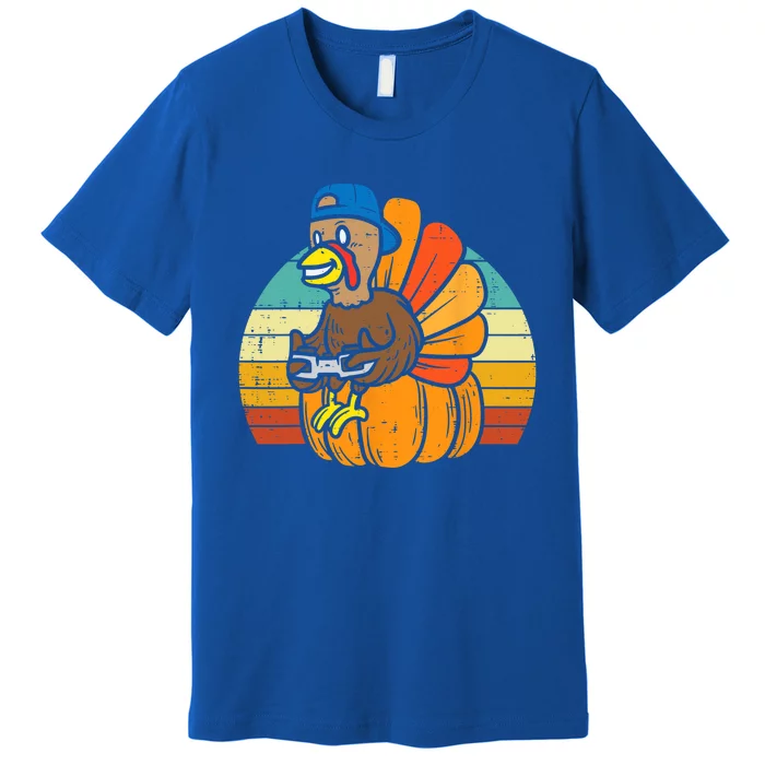 Gamer Turkey Pumpkin Retro Thanksgiving Video Games Cool Gift Premium T-Shirt