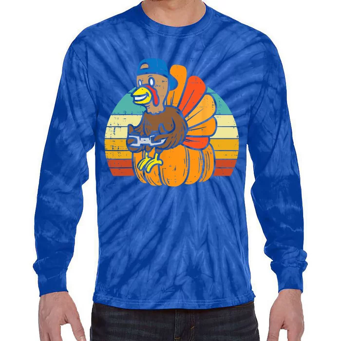 Gamer Turkey Pumpkin Retro Thanksgiving Video Games Cool Gift Tie-Dye Long Sleeve Shirt