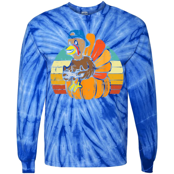 Gamer Turkey Pumpkin Retro Thanksgiving Video Games Cool Gift Tie-Dye Long Sleeve Shirt