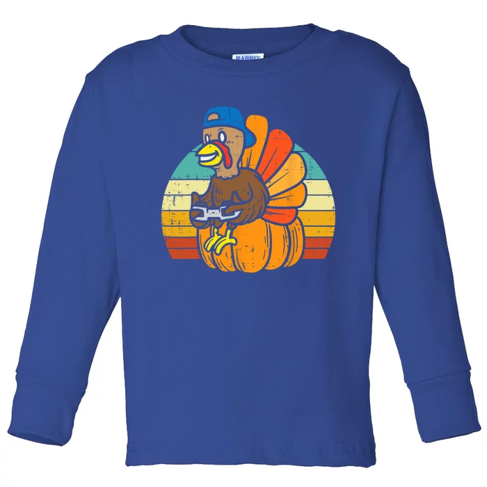 Gamer Turkey Pumpkin Retro Thanksgiving Video Games Cool Gift Toddler Long Sleeve Shirt