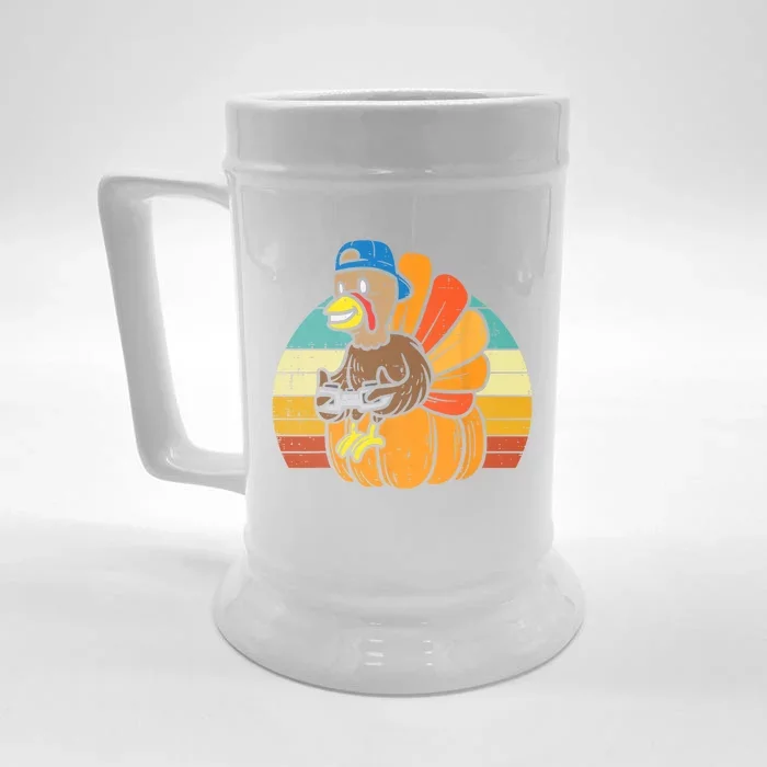 Gamer Turkey Pumpkin Retro Thanksgiving Video Games Cool Gift Front & Back Beer Stein