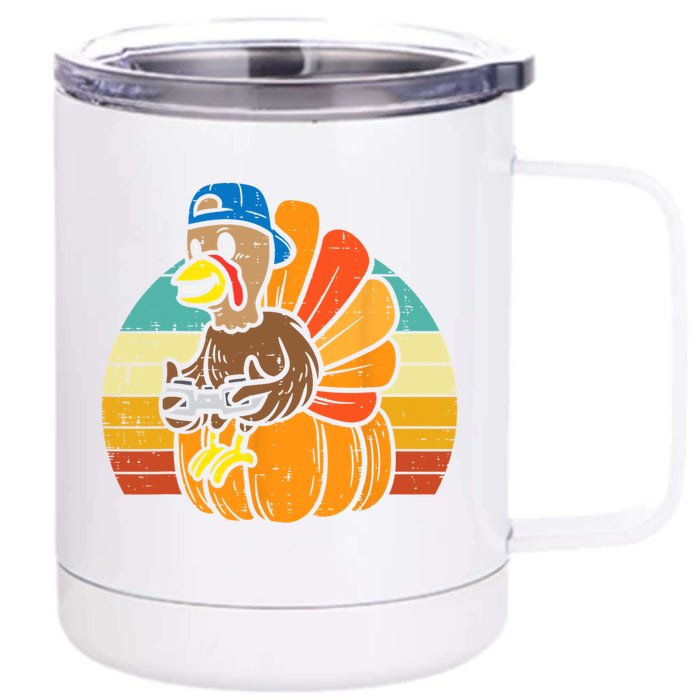 Gamer Turkey Pumpkin Retro Thanksgiving Video Games Cool Gift Front & Back 12oz Stainless Steel Tumbler Cup