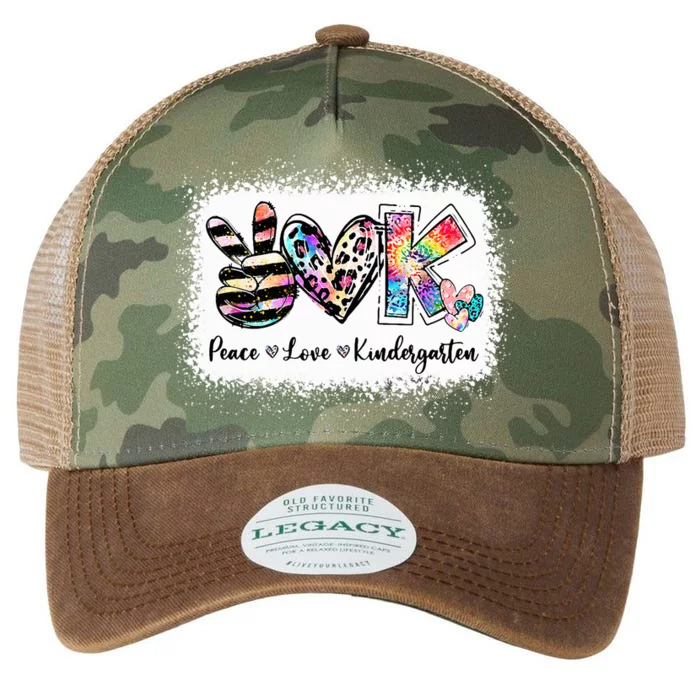 Grade Teacher Peace Love Kindergarten Team Kinder Bleached Legacy Tie Dye Trucker Hat