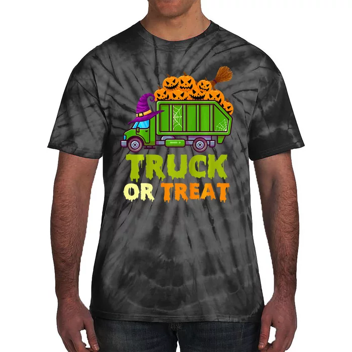 Garbage Truck Pumpkins Halloween Tie-Dye T-Shirt