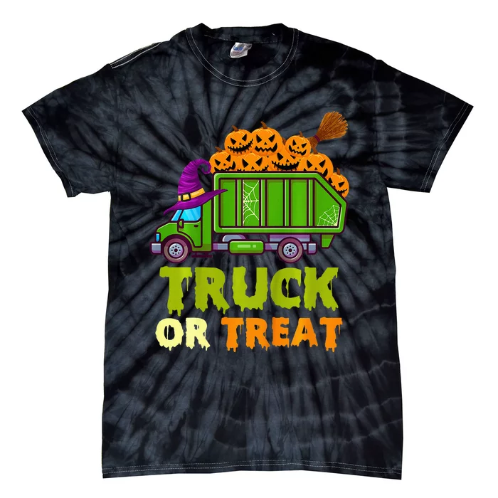 Garbage Truck Pumpkins Halloween Tie-Dye T-Shirt