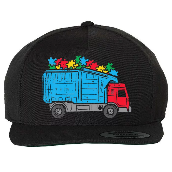 Garbage Truck Pieces Cute Autism Awareness Wool Snapback Cap