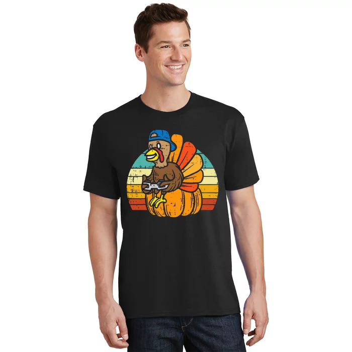 Gamer Turkey Pumpkin Retro Thanksgiving Video Games T-Shirt