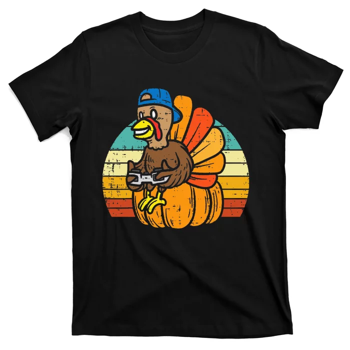 Gamer Turkey Pumpkin Retro Thanksgiving Video Games T-Shirt