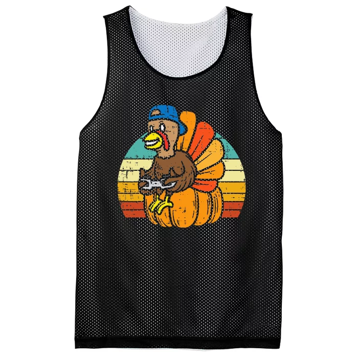 Gamer Turkey Pumpkin Retro Thanksgiving Video Games Mesh Reversible Basketball Jersey Tank