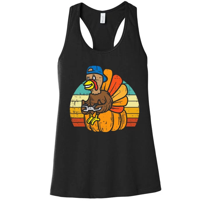 Gamer Turkey Pumpkin Retro Thanksgiving Video Games Women's Racerback Tank