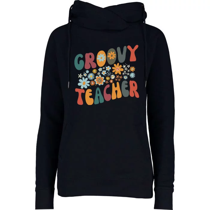 Groovy Teacher Retro Colorful Design Teacher Day Teaching Womens Funnel Neck Pullover Hood