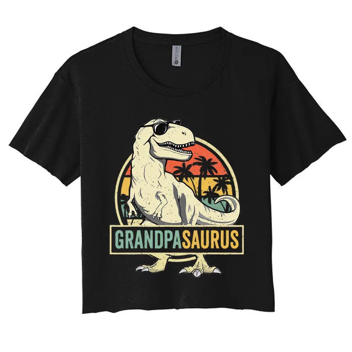 Grandpasaurus T Rex Dinosaur Grandpa Saurus Family Matching Women's Crop Top Tee