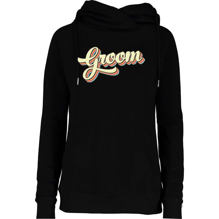 Groom T Retro Art Baseball Font Vintage Womens Funnel Neck Pullover Hood