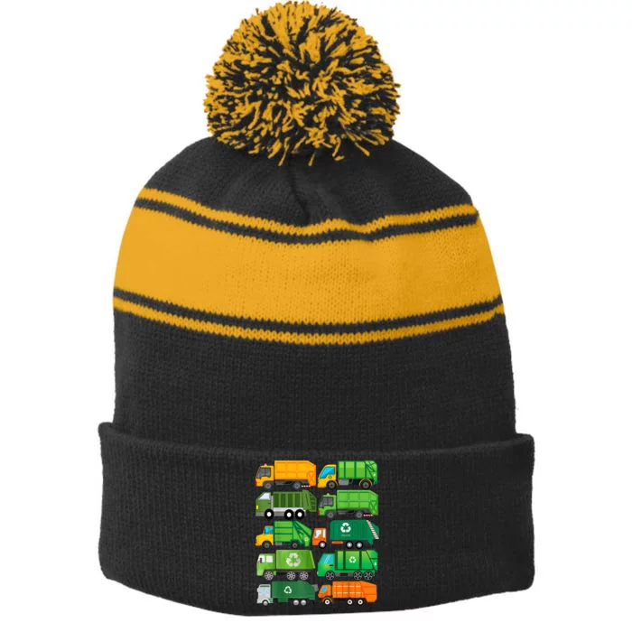 Garbage Truck Recycling Day Trash Waste Separation Birthday Stripe Pom Pom Beanie