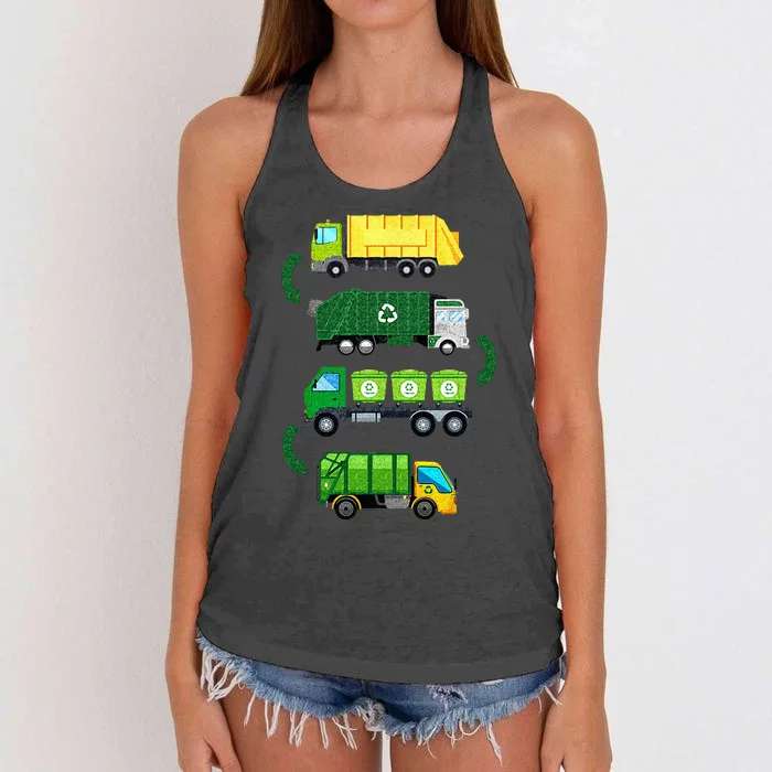 Garbage Truck Recycling Day Trash Waste Separation Birthday Women's Knotted Racerback Tank