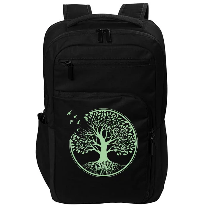 Green Tree Roots And Birds Emblem Nature Lover Impact Tech Backpack