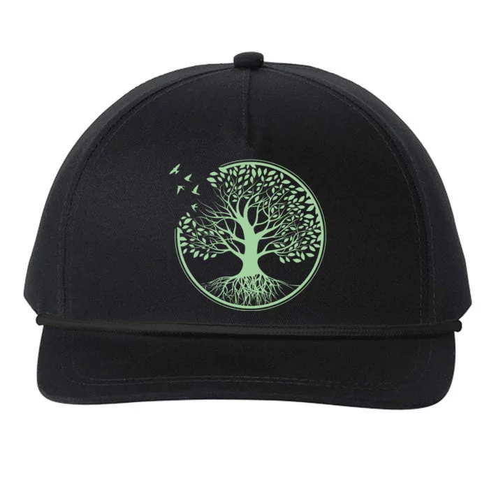 Green Tree Roots And Birds Emblem Nature Lover Snapback Five-Panel Rope Hat