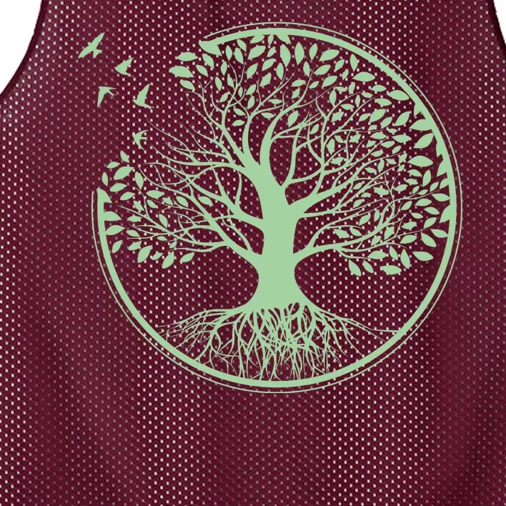 Green Tree Roots And Birds Emblem Nature Lover Mesh Reversible Basketball Jersey Tank