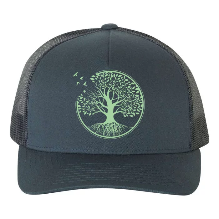 Green Tree Roots And Birds Emblem Nature Lover Yupoong Adult 5-Panel Trucker Hat