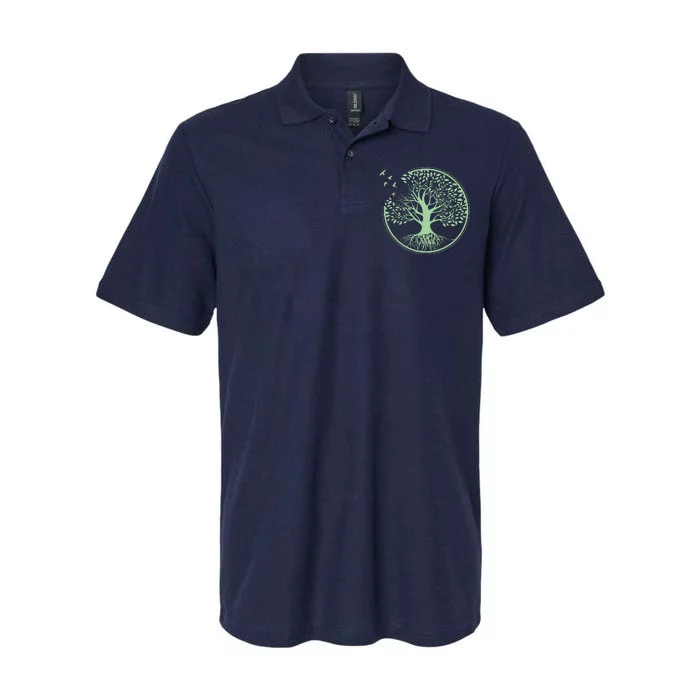 Green Tree Roots And Birds Emblem Nature Lover Softstyle Adult Sport Polo