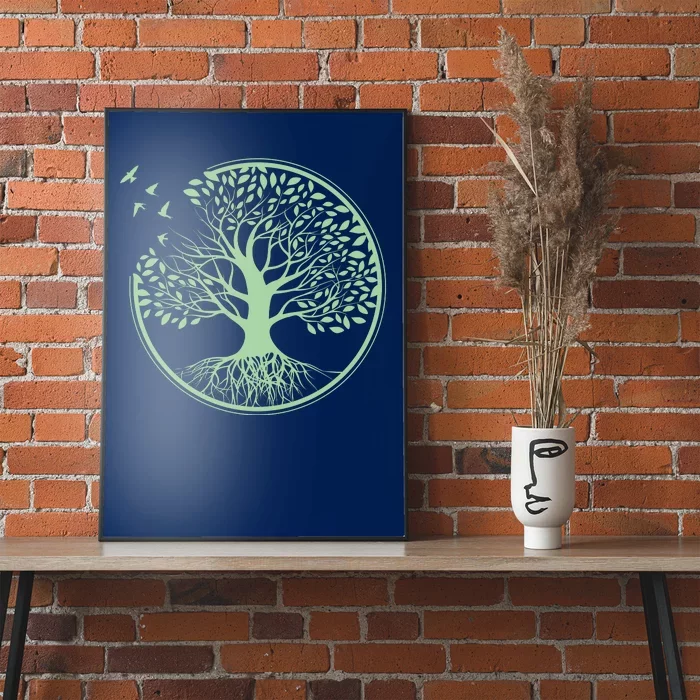 Green Tree Roots And Birds Emblem Nature Lover Poster