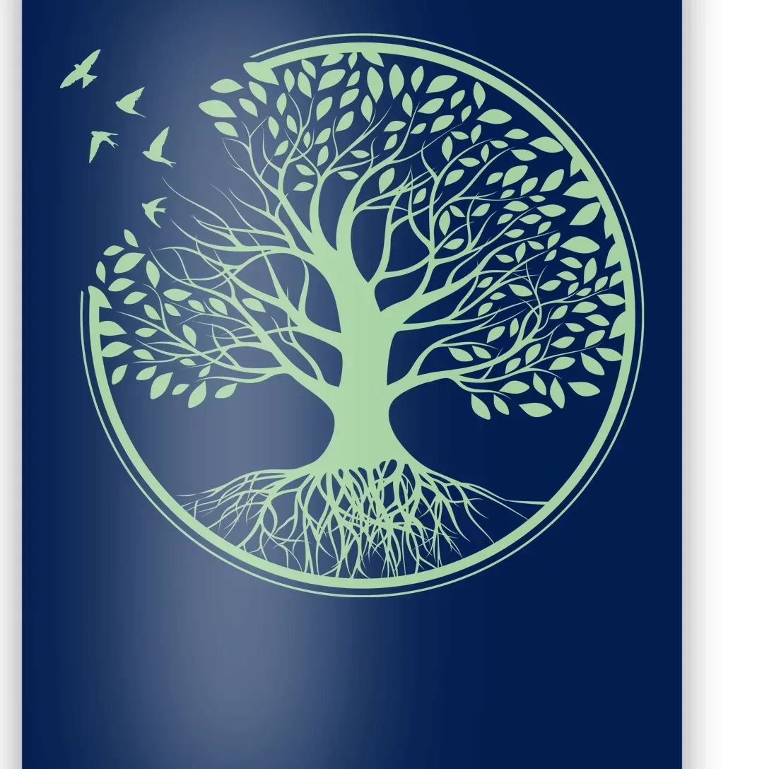 Green Tree Roots And Birds Emblem Nature Lover Poster