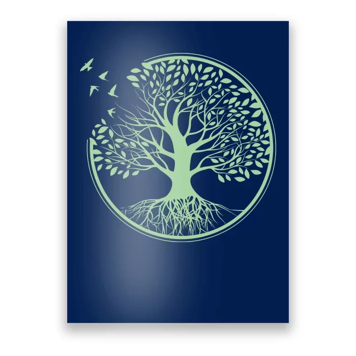 Green Tree Roots And Birds Emblem Nature Lover Poster