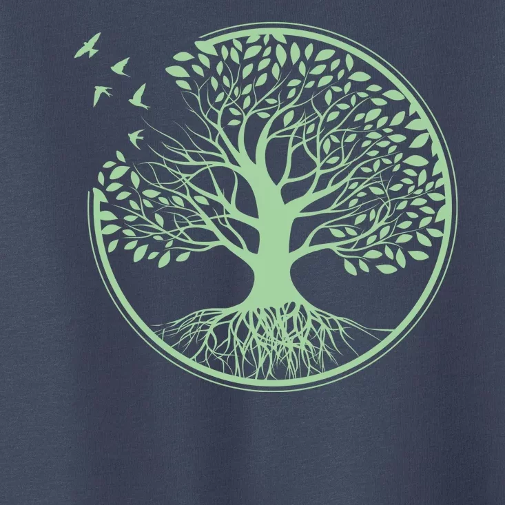 Green Tree Roots And Birds Emblem Nature Lover Toddler T-Shirt