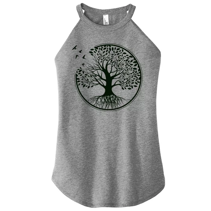 Green Tree Roots And Birds Emblem Nature Lover Women’s Perfect Tri Rocker Tank