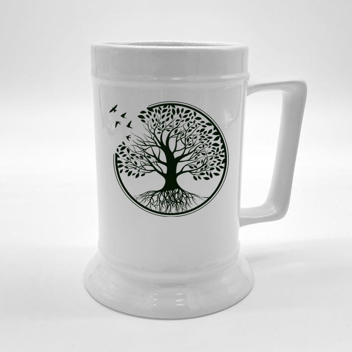 Green Tree Roots And Birds Emblem Nature Lover Front & Back Beer Stein