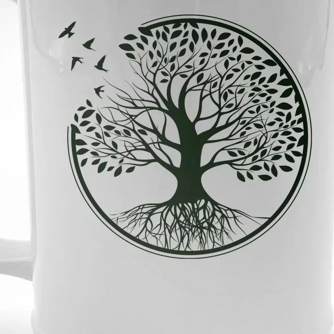 Green Tree Roots And Birds Emblem Nature Lover Front & Back Beer Stein