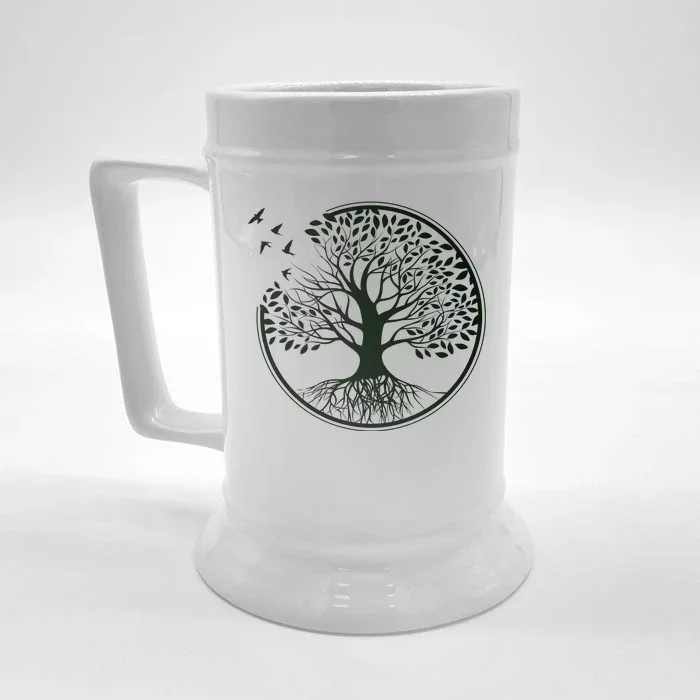 Green Tree Roots And Birds Emblem Nature Lover Front & Back Beer Stein