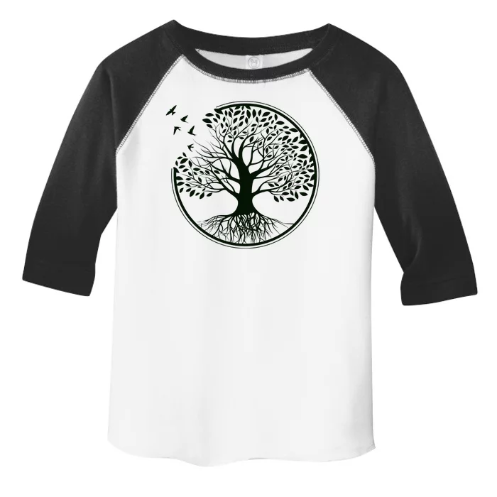 Green Tree Roots And Birds Emblem Nature Lover Toddler Fine Jersey T-Shirt