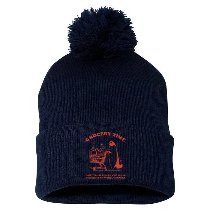 Grocery Time Retro Sarcastic Retro Vintage Cat Lover Pom Pom 12in Knit Beanie