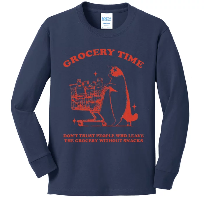 Grocery Time Retro Sarcastic Retro Vintage Cat Lover Kids Long Sleeve Shirt