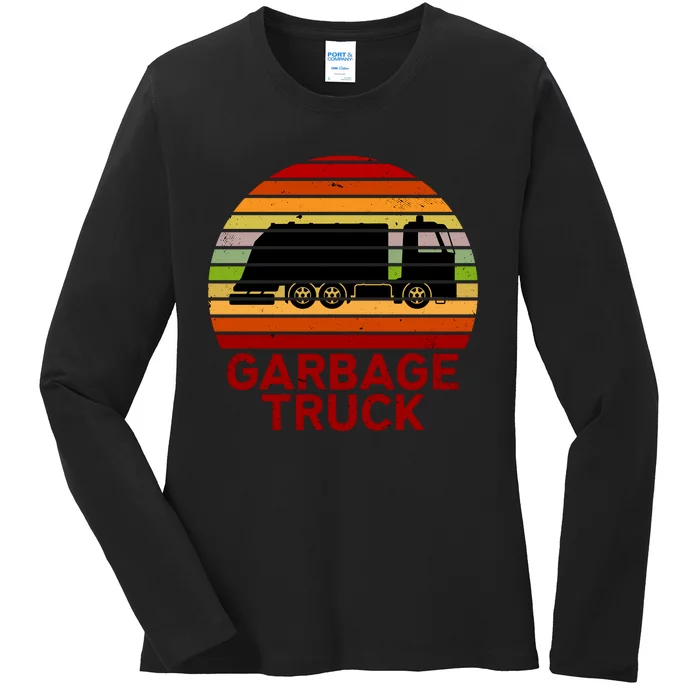 Garbage Truck Retro Ladies Long Sleeve Shirt