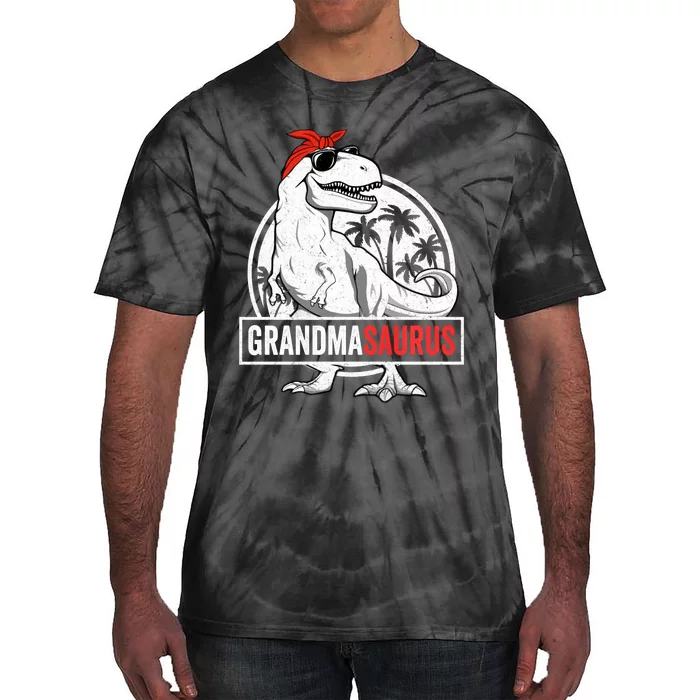 Grandmasaurus T Rex Dinosaur Grandma Saurus Family Matching Long Sleeve Tie-Dye T-Shirt