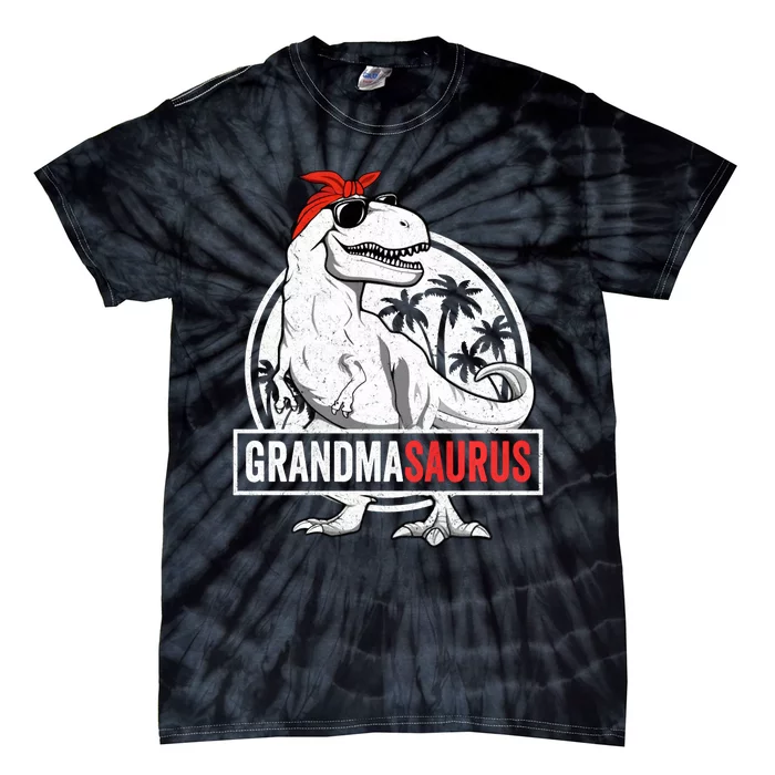 Grandmasaurus T Rex Dinosaur Grandma Saurus Family Matching Long Sleeve Tie-Dye T-Shirt