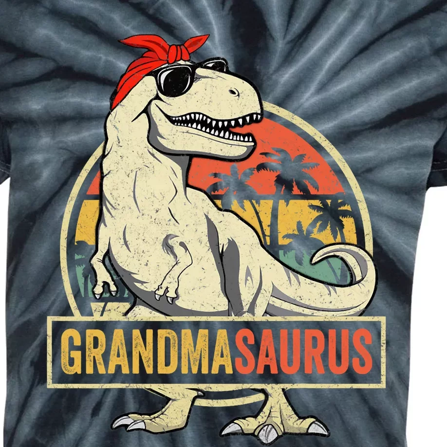 Grandmasaurus T Rex Dinosaur Grandma Saurus Family Matching Kids Tie-Dye T-Shirt