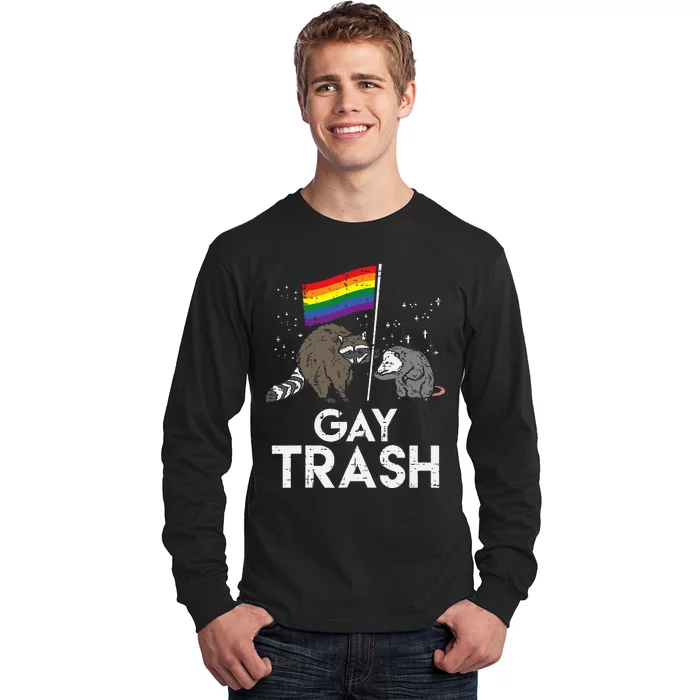 Gay Trash Raccoon Opossum LGBTQ Pride Flag Long Sleeve Shirt